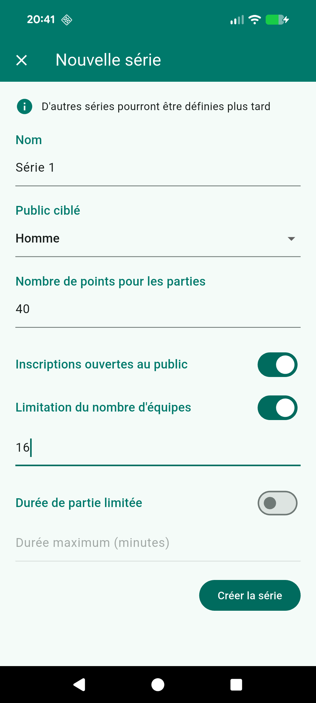 Configuration des Séries