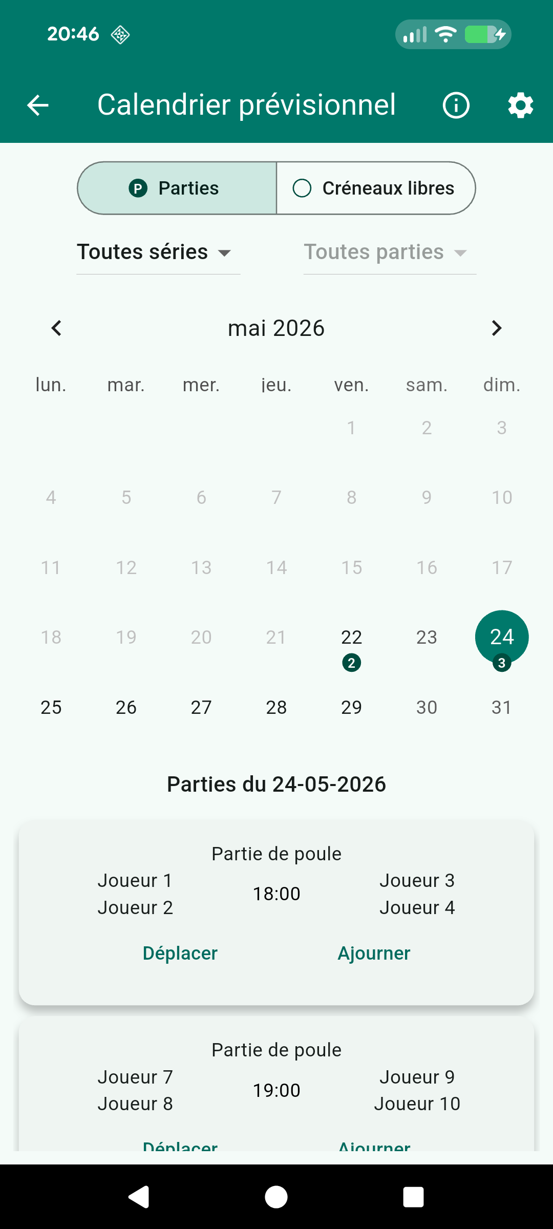 Calendrier Généré