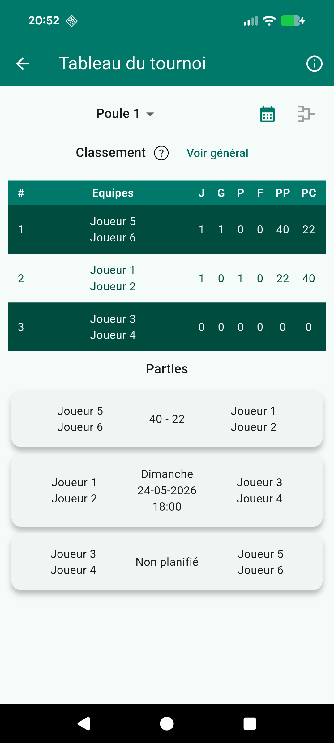 Classement de Poule