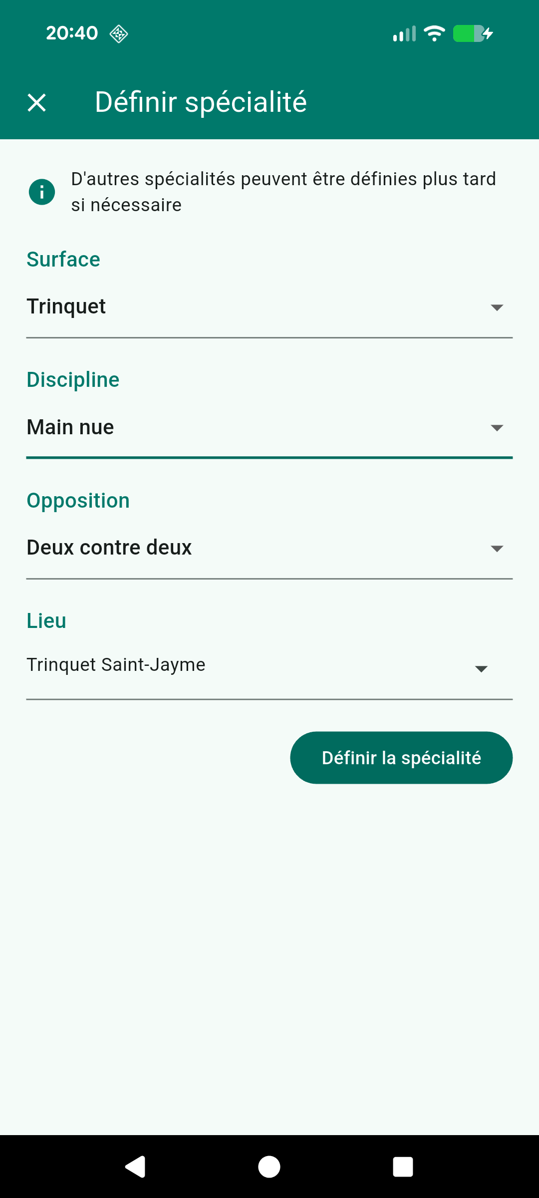 Configuration des Spécialités