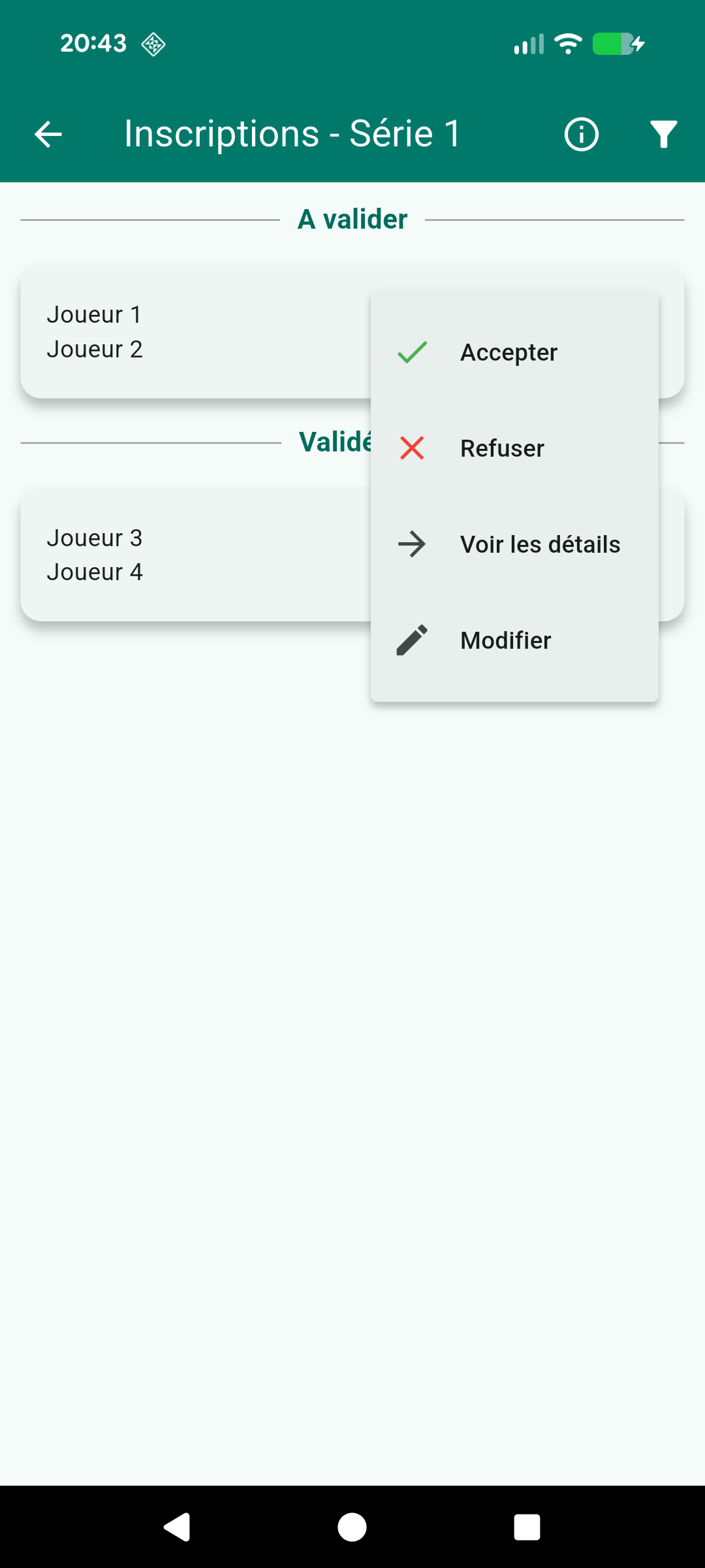 Validation des Inscriptions